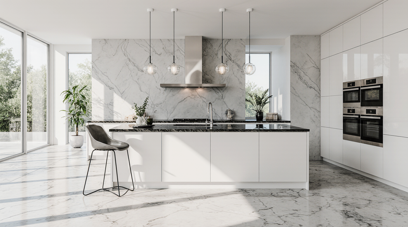 White Kitchen With Black Countertops