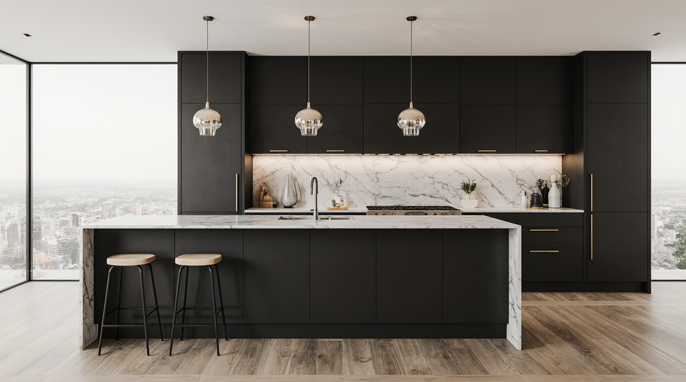 Modern Matte Black Kitchen Cabinets