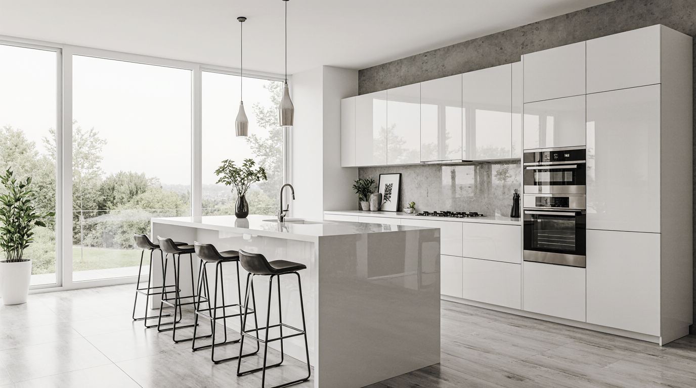 Modern High Gloss White Kitchen Cabinets Sarasota County FL