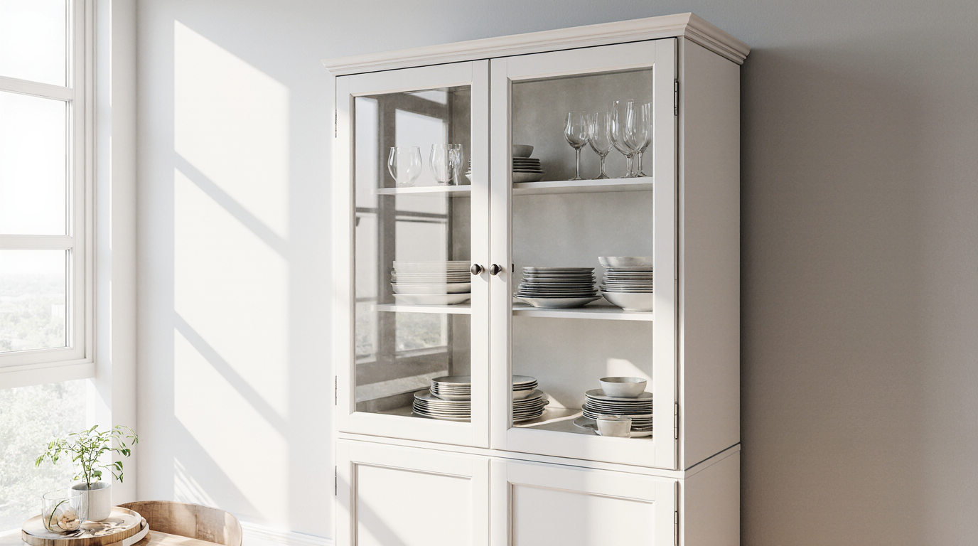 white cabinet with glass doors
