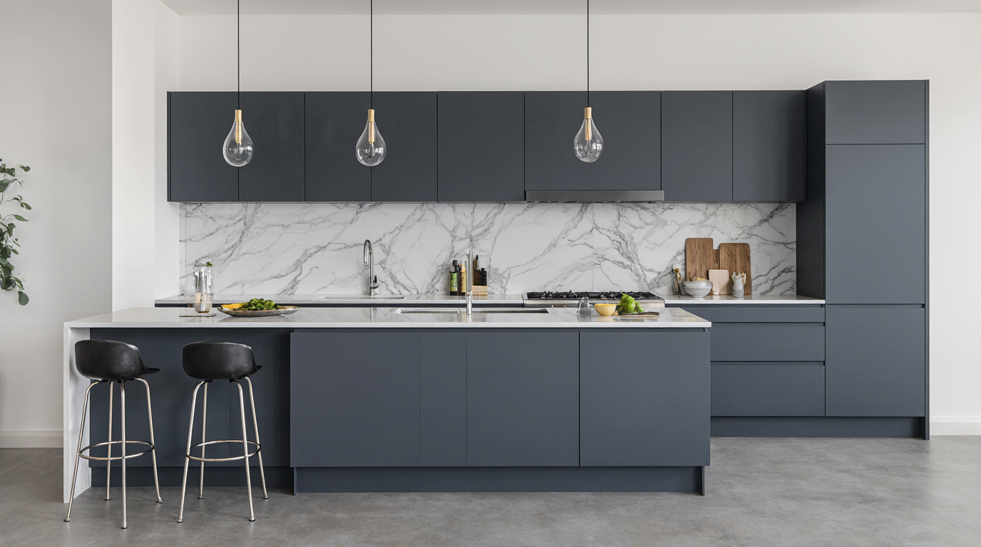 Modern Blue Grey Kitchen Cabinets Sarasota County FL