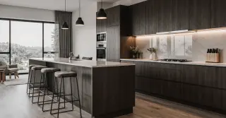 Dark Wood Kitchen Cabinets Modern Sarasota County FL